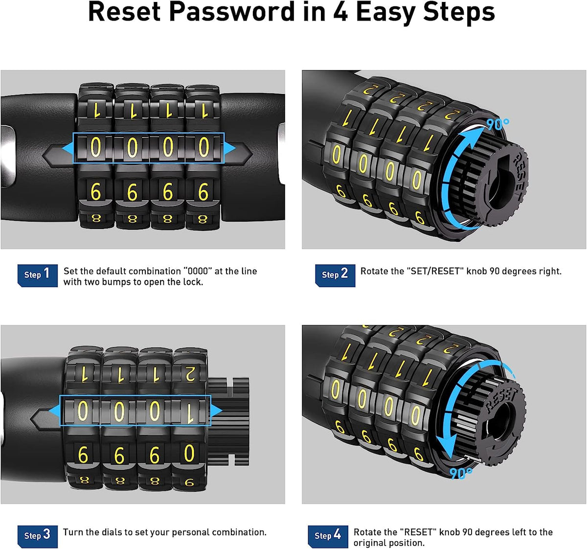 Hiboy 3.2 ft combination cable lock