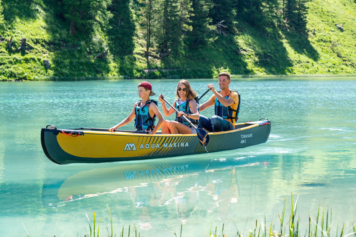 Aqua Marina inflatable kayak with three paddlers